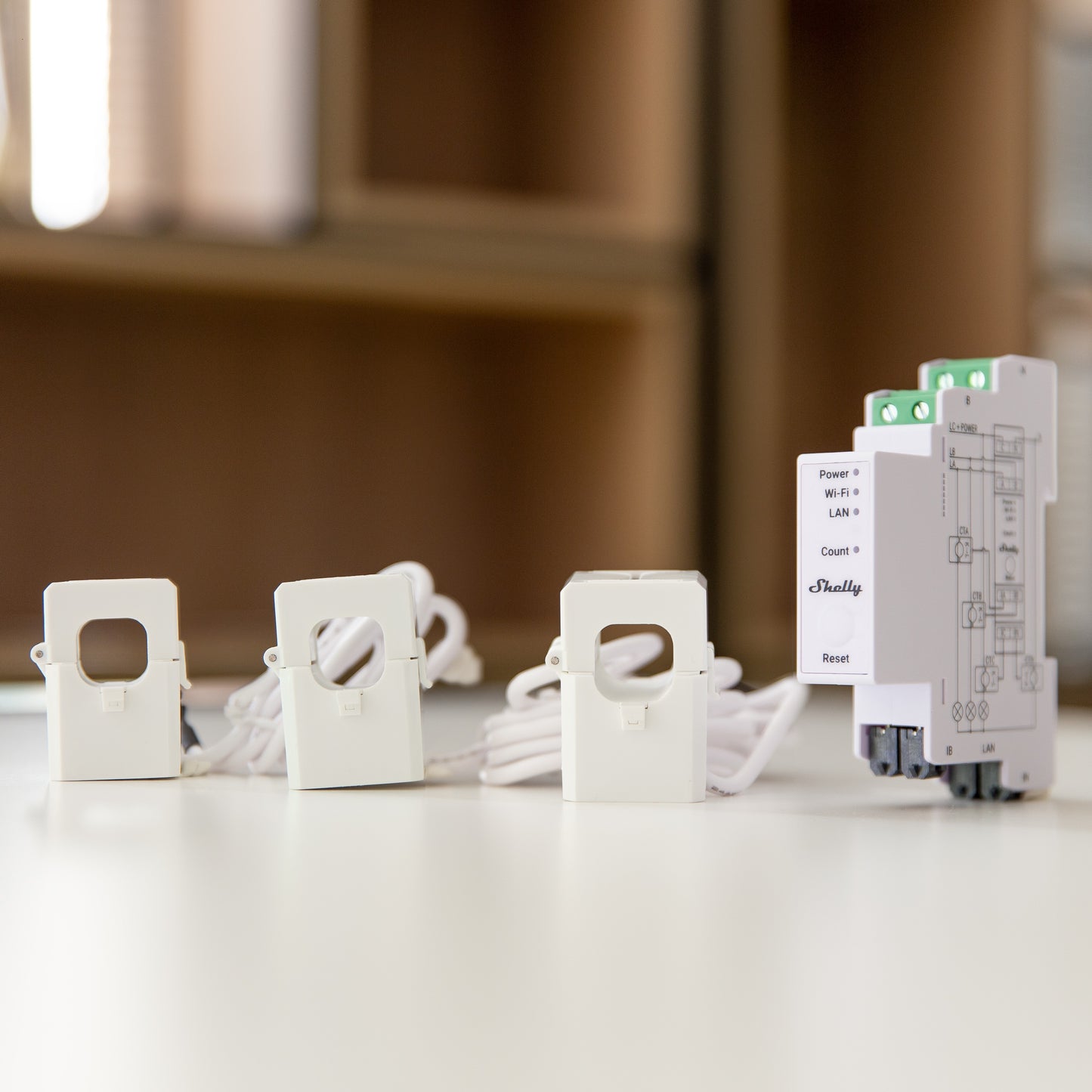 Shelly Pro 3EM 120A - Contatore energia DIN + 3 pinze120A