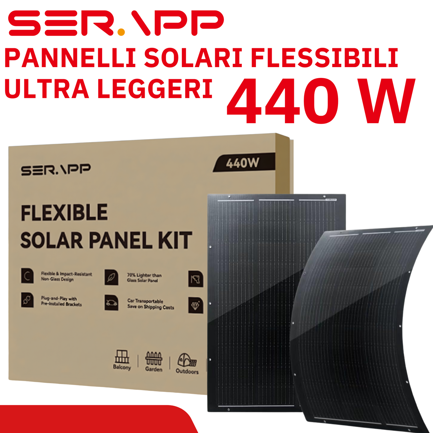 Pannelli Fotovoltaici Flessibili Ultraleggeri 440 W (2x220 W)