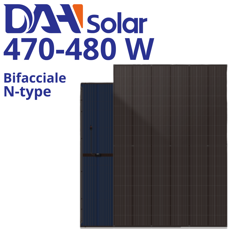 Pannello Solare Fotovoltaico 470-480W DAH Solar DHN-48Z20/DG(BW) N-Type Bifacciale Doppio Vetro Full Black
